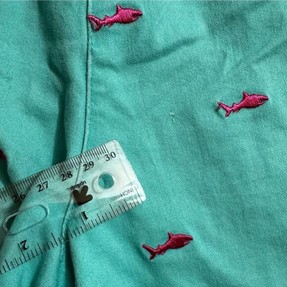 British Khaki Womens Shark Embroidered Chino Shorts Teal Pink 12 Nautical Preppy - Picture 7 of 7